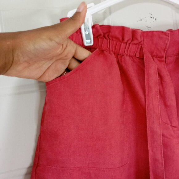 Willi Smith Shorts 100% Linen Womens Red Pockets Elastic Waist Tie Belt Size 10 - Picture 3 of 8